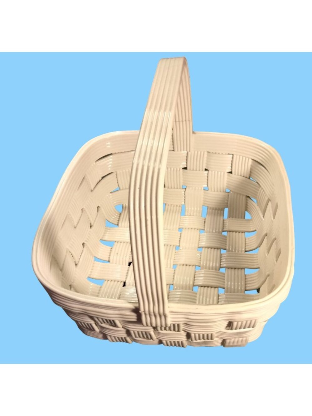 Gump Ceramic White Woven Basket italy Vintage Repaired